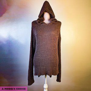 LISTICLE BROWN TEXTURED LONG LIGHTWEIGHT HOODED TUNIC - WOMENS SMALL-LARGE